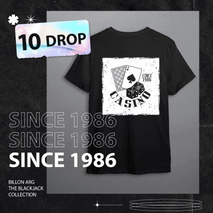 Producto destacado: Drop 10 - Prenda negra con diseño de dados, cartas de póker y glamur del casino
