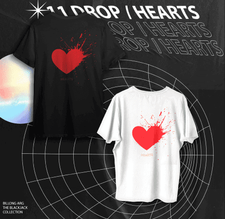 Producto destacado: Drop 11 - Remera negra con diseño de un corazon rojo salpicado